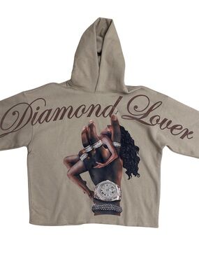 Roku Studio Diamond Lover Cropped Drop Shoulder Hoodie SZ Medium Rhinestone NWT